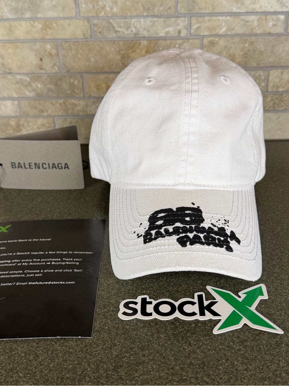 Balenciaga White Cap with Black Ink Graphic